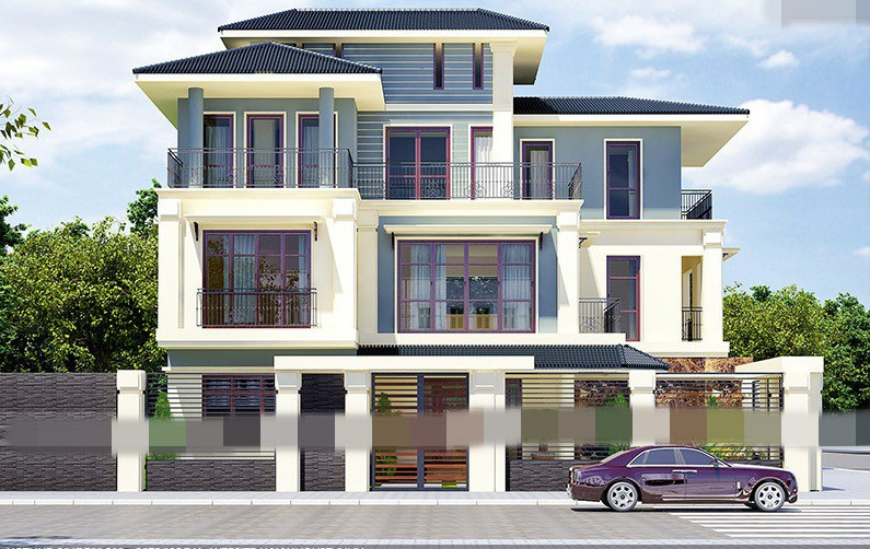 Biệt thự 3 tầng với kiểu dáng hai mặt tiền, sử dụng mái thái sang trọng và đẳng cấp. Ảnh: Housevn.