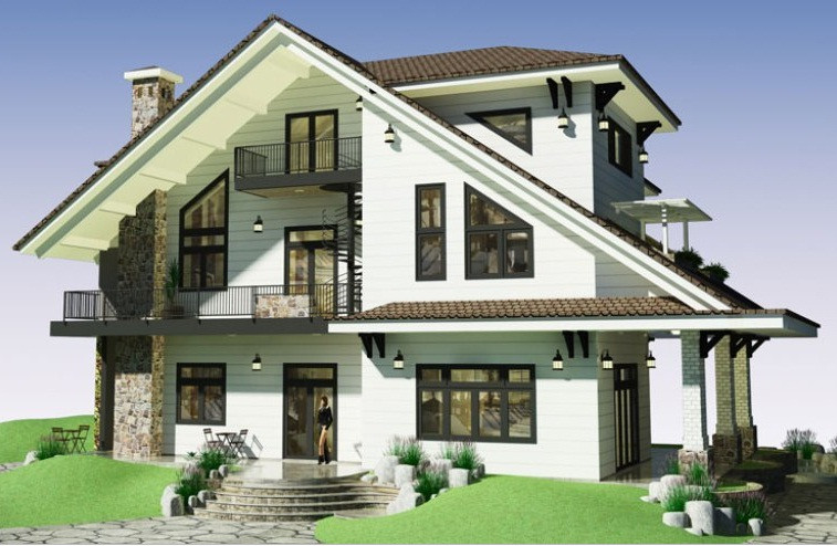 Biệt thự mái chéo mang phong cách kiến trúc châu Âu độc đáo. Ảnh: Kientrucvietas.