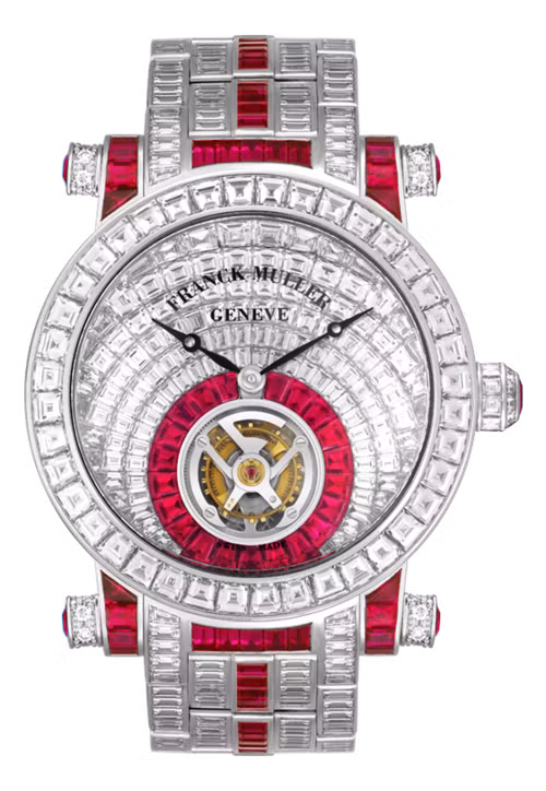 Chiếc đồng hồ cao cấp của thương hiệu Franck Muller chỉ có tính năng cơ bản là điểm giờ, phút và tourbillon nhưng có giá cao 'ngất ngưởng' từ 1,2 đến 2 triệu USD (tương đương khoảng gần 27,8 - 46 tỷ đồng).