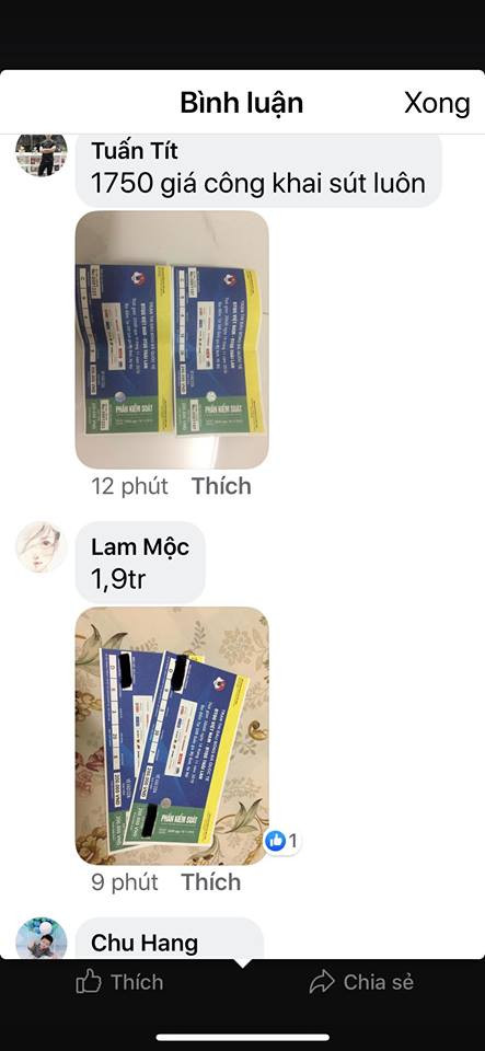 Vé khán đài C,D được rao bán từ 1-2 triệu đồng/cặp. Ảnh: FB