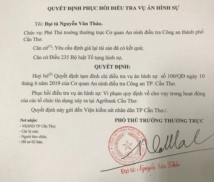Phục hồi điều tra “đại án” 1.000 tỷ đồng ở Cần Thơ Phuc hoi dieu tra “dai an” 1.000 ty dong o Can Tho