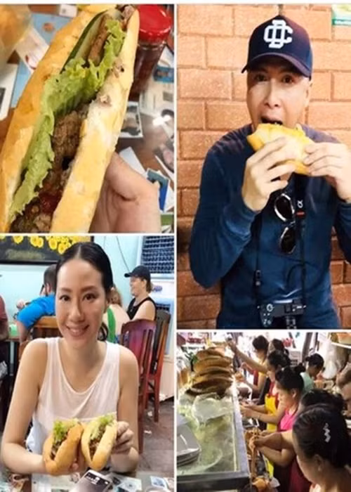 Nam diễn viên Trung Quốc Chân Tử Đan và bà xã từng ghé hàng bánh mì Phượng nổi tiếng ở Hội An trong chuyến du lịch Việt Nam. Ngoài ra, cặp đôi còn ăn phở Liến của Hội An. Ảnh: Vietnamnet.