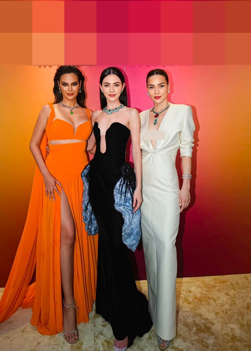 Tại sự kiện, Hà Hồ đọ sắc cùng Catriona Gray và Mai Davika.