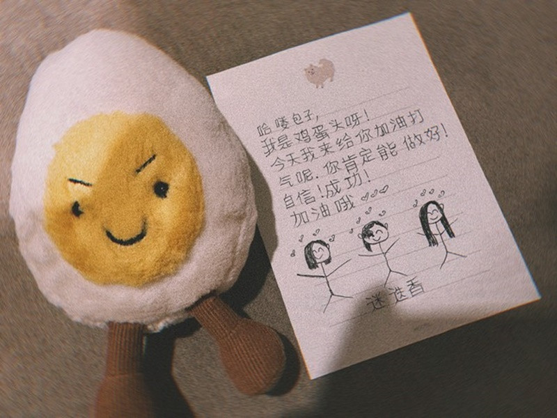 Chi Pu từng viết thư tay cùng thú bông quả trứng tặng Lưu Nhã Sắt. Ảnh: Tiền Phong.