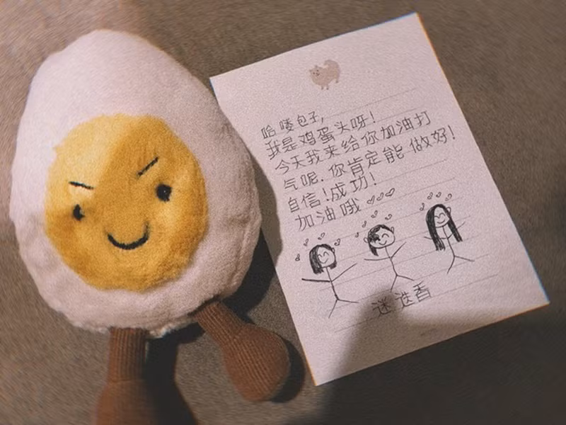 Chi Pu từng viết thư tay cùng thú bông quả trứng tặng Lưu Nhã Sắt. Ảnh: Tiền Phong.