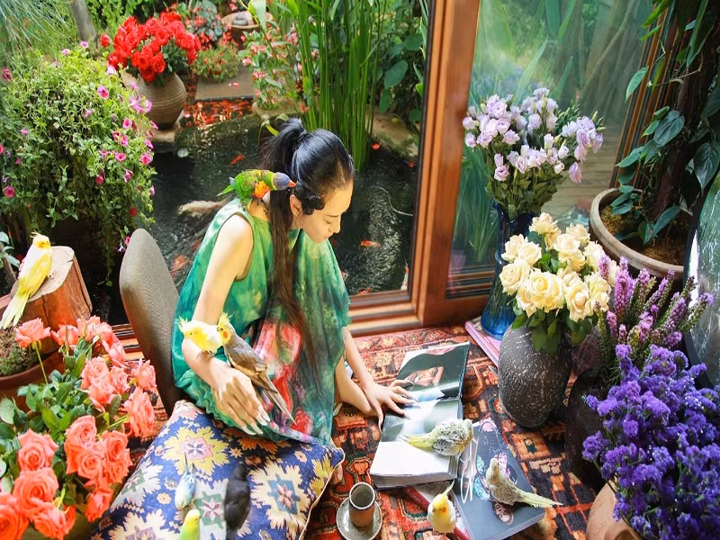 Ở quê nhà Vân Nam, Dương Lệ Bình xây dựng một biệt thự rộng lớn. Cuộc sống của nữ nghệ sĩ ở nơi này giống như chốn bồng lai tiên cảnh. Ảnh: Thể Thao Văn Hóa.