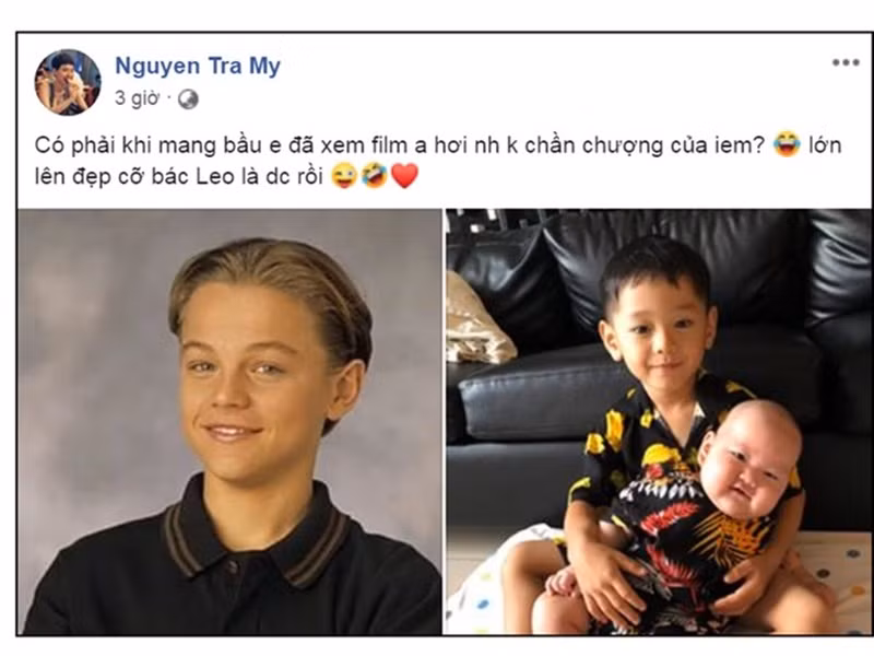Con trai đầu lòng của Trà My được nhận xét có khuôn miệng giống Leonardo DiCaprio hồi nhỏ. Ảnh: FBNV.