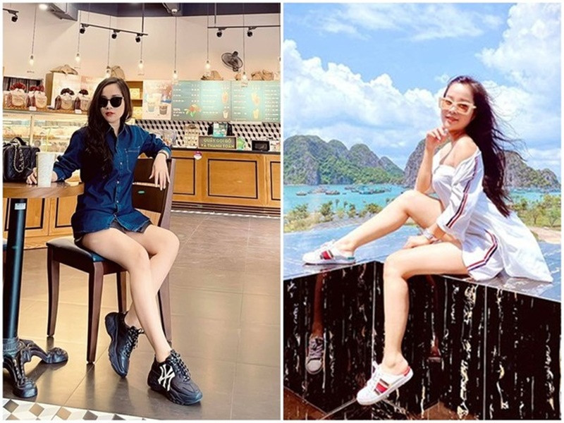 Ở đời thường, nữ diễn viên sinh năm 1985 chuộng trang phục tôn chân dài nuột nà, vai trần quyến rũ. Ảnh: FBNV.