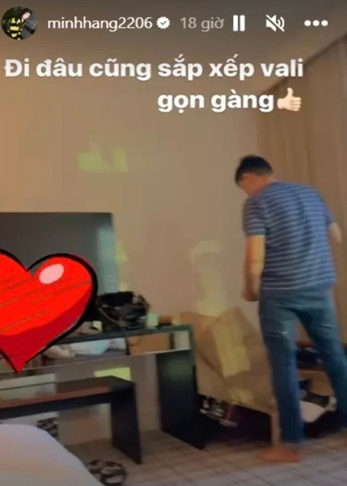 Minh Hằng luôn được chồng cưng chiều. Cô từng khoe ông xã là người luôn sắp xếp vali khi cả hai đi xa. Ảnh: Saostar.