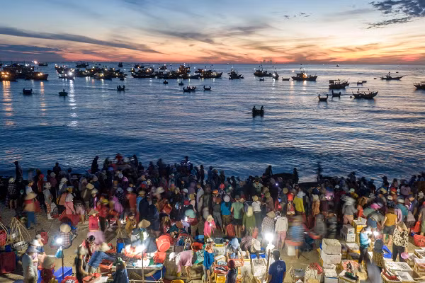 Bà Hường - một tiểu thương có gần 10 năm buôn bán ở chợ cá này cho hay bà gắn bó với chợ cá này từ những năm 2014-2015. Hàng ngày bà thức dậy từ lúc gần 4h sáng. Bà cùng chồng đến chợ cũng là lúc tàu thuyền cập bến đưa cá tươi vào. Sau khi mua sỉ, vợ chồng bà chở nhau đi lên huyện Tiên Phước cho kịp phiên chợ của người dân vào buổi sáng.