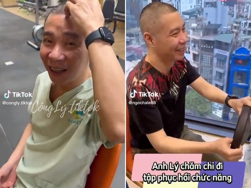 Nam nghệ sĩ vui vẻ thực hiện các bài tập phục hồi chức năng.