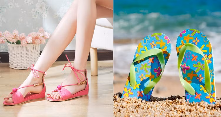 Xăng đan và dép tông đủ màu sắc và kiểu dáng có giá "mềm" từ 30.000 - trên 200.000 đồng.