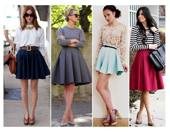 Với váy xòe (flared skirt), các chuyên gia thời trang khuyên bạn nên kết hợp chúng với những đôi giày cao gót. Chọn kích cỡ và loại giày tùy vào sở thích và mỗi dịp diện. Ảnh Pinterest