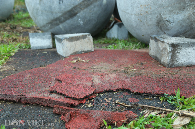 Những mảng cao su ở đường pitch trong sân Mỹ Đình sau khi bị bong tróc cũng được đem vứt ở đây.