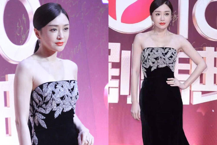 Mặc thời tiết giá lạnh, nữ diễn viên phim "Diên Hi Công Lược" vẫn chọn trang phục hở vai khoe vẻ gợi cảm. Ảnh: QQ