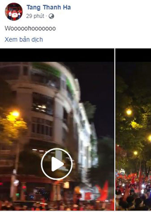 Sau khi xem trận chung kết AFF Cup 2018, vợ chồng Tăng Thanh Hà - Louis Nguyễn cũng đi bão cùng người dân.