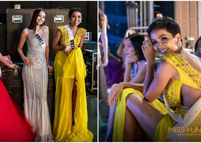 Trong hành trình tham gia đấu trường nhan sắc quốc tế, H'hen Niê vốn gây ấn tượng bởi vẻ đáng yêu của mình. Ở hậu trường bán kết, đại diện Việt Nam không ngại xắn váy, ngồi bệt. Ảnh: 2018 Miss Universe