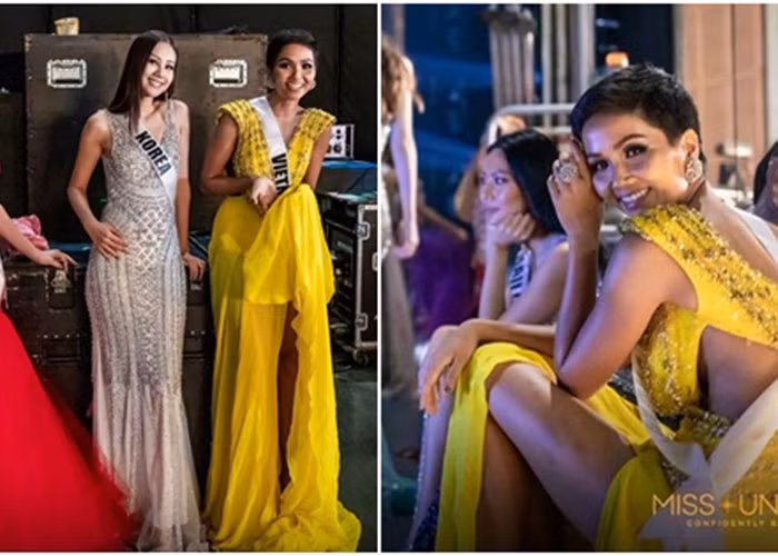 Trong hành trình tham gia đấu trường nhan sắc quốc tế, H'hen Niê vốn gây ấn tượng bởi vẻ đáng yêu của mình. Ở hậu trường bán kết, đại diện Việt Nam không ngại xắn váy, ngồi bệt. Ảnh: 2018 Miss Universe