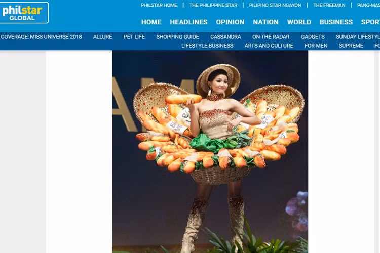 Hình ảnh bộ trang phục dân tộc của đại diện Việt Nam còn xuất hiện trên tờ Philstar của Philippines.