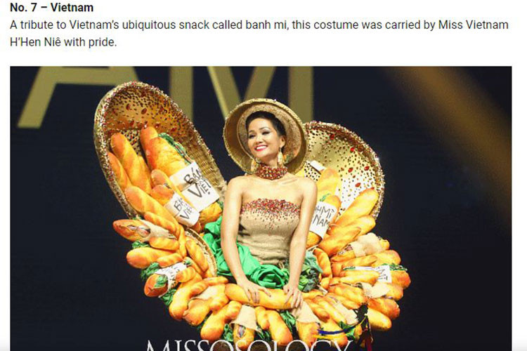 Chuyên trang sắc đẹp Missosology cũng đánh giá cao bộ quốc phục "Bánh Mì" với vị trí thứ 7 trong bảng xếp hạng 10 bộ quốc phục đẹp nhất cuộc thi.