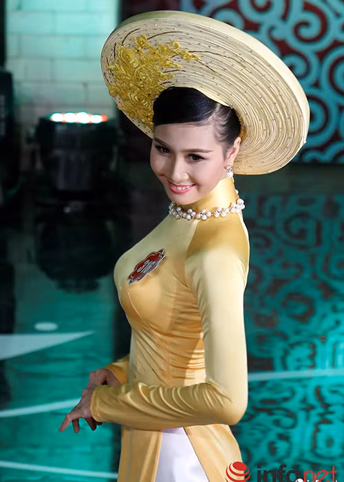 Hình ảnh Nguyễn Thị Hà dịu dàng trong tà áo dài tại cuộc thi Hoa hậu Việt Nam cách đây 4 năm. Ảnh: Infonet