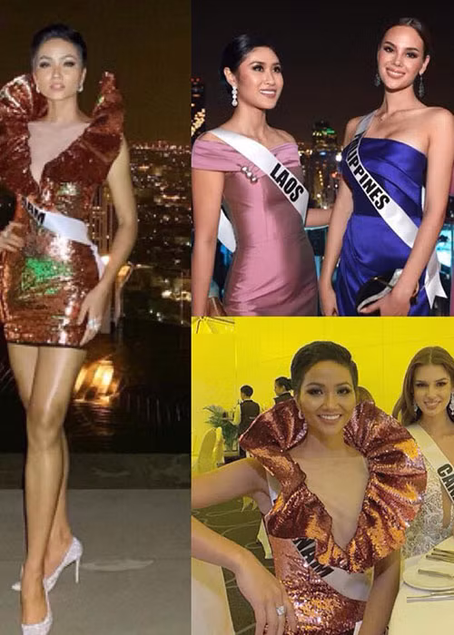 Đại diện Việt Nam hết sức tập trung cho cuộc thi. Trong một buổi tiệc cocktail, H"hen Niê là một trong số ít thí sinh mặc đúng yêu cầu trang phục là váy ngắn.