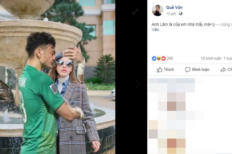 Quế Vân yêu mến thủ môn Lâm Tây đến mức ghép ảnh của mình với ảnh của anh.