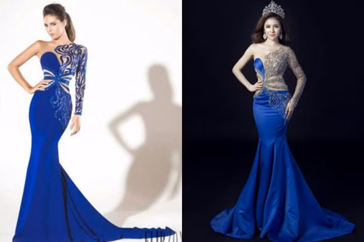 Tham gia cuộc thi Hoa hậu Du lịch Sinh thái Quốc tế 2018, Thư Dung nói tiếng Anh bập bẹ nhưng vẫn đoạt giải á hậu 3. Khi cuộc thi vừa kết thúc, ê-kíp của cô bị NTK Minh Đức tố mặc váy không trả tiền còn Thư Dung bị tố mặc váy nhái. Ảnh: FBNV