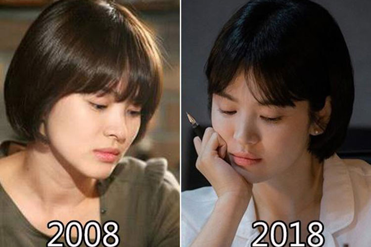 Hình ảnh Song Hye Kyo đọc kịch bản bộ phim mới nhất trùng khớp với hình ảnh của cô vào 10 năm về trước. Ảnh: Khám phá
