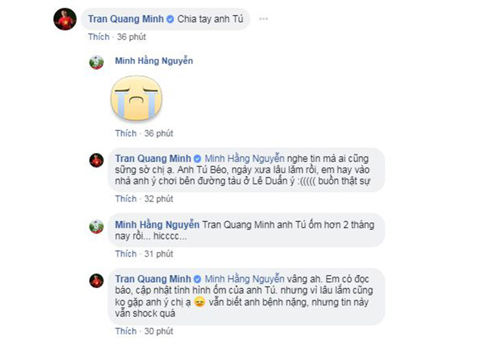 BTV Quang Minh bàng hoàng trước tin nghệ sĩ Anh Tú qua đời. Trước đây, Quang Minh thường qua nhà cố nghệ sĩ chơi.