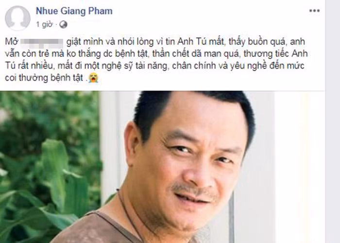 NSND Phạm Nhuệ Giang thương tiếc một nghệ sĩ tài năng, chân chính và yêu nghề như Anh Tú qua đời.