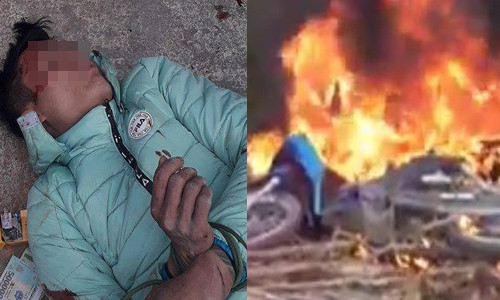 Nam thanh niên trộm chó bị người dân đánh ngất xỉu, đốt xe giữa đường.