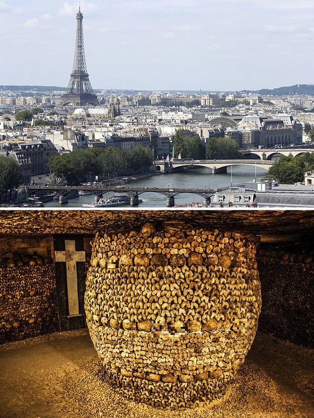 2. Hầm mộ Catacombs, Paris: Nằm dưới lòng thành phố ánh sáng Paris, hầm mộ Catacombs là một địa điểm đáng sợ và bí ẩn.