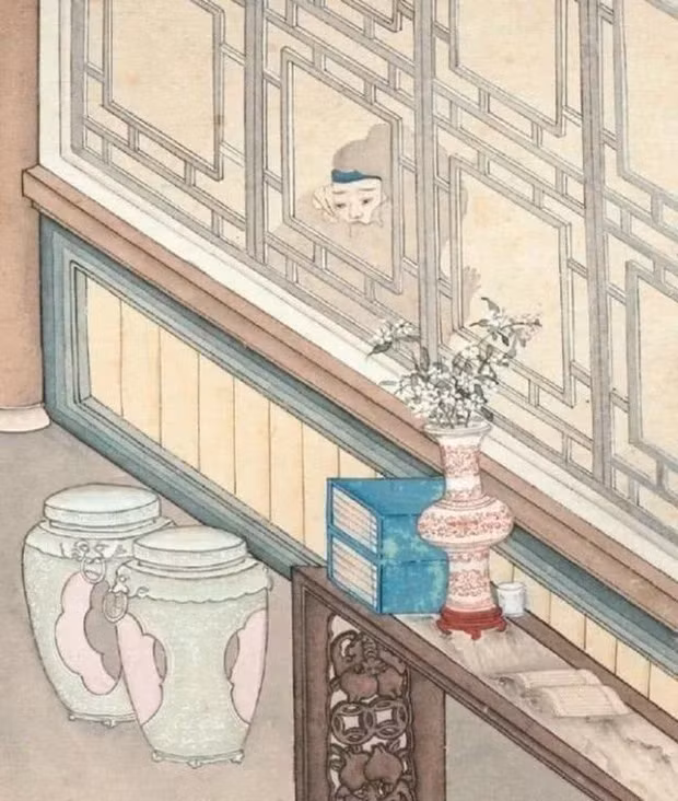 Bức tranh "Nhòm cửa thấy quỷ" lấy cảm hứng từ truyện ngắn nổi tiếng "Họa Bì" trong quyển 1 hồi 40 của tác phẩm "Liêu Trai Chí Dị".