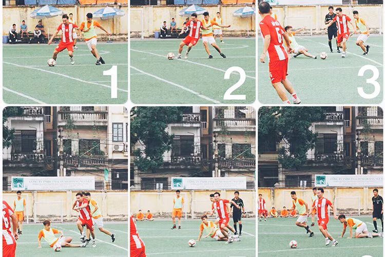 MC Thành Trung tham gia một trận đấu bóng đá.