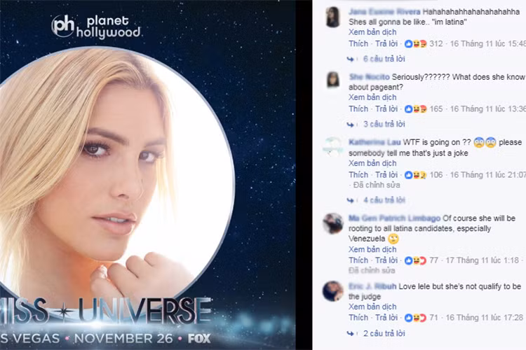 Nhiều ý kiến cho rằng Lele Pons không thích hợp với vị trí giám khảo Hoa hậu Hoàn vũ Thế giới 2017 bởi cô là một hot girl "hài nhảm".