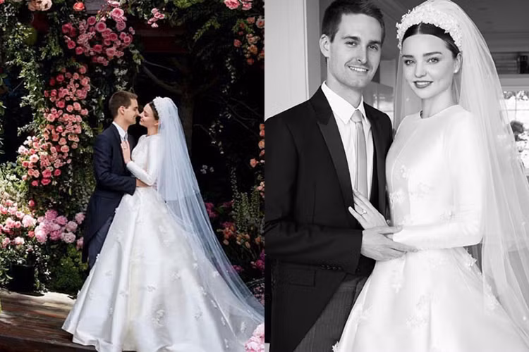 Trước Song Hye Kyo, Angelababy và Miranda Kerr (trong ảnh) cũng từng diện váy của Dior trong ngày lên xe hoa. Ảnh: Sina