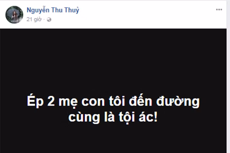 Mới đây, trên trang cá nhân, Thu Thuỷ bất ngờ viết: "Ép 2 mẹ con tôi đến đường cùng là tội ác!" khiến nhiều người lo lắng. Ảnh: FBNV