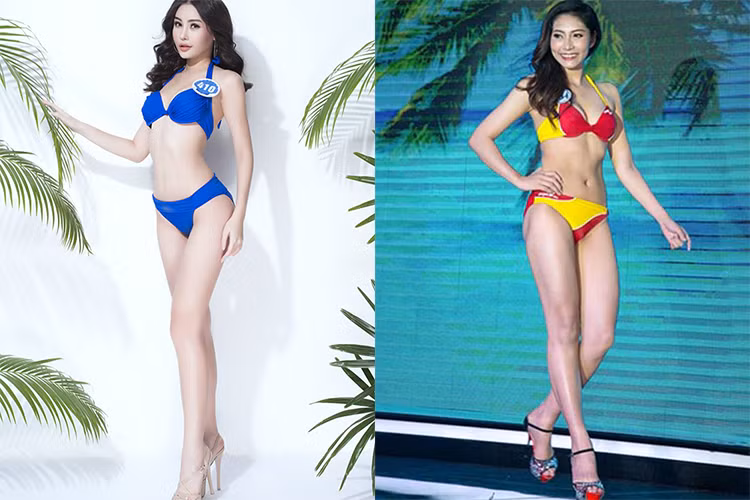 Bị chê về gương mặt nhưng Lê Âu Ngân Anh và Đặng Thu Thảo đều sở hữu vóc dáng nuột nà. Hoa hậu Đại dương 2017 Lê Âu Ngân Anh sở hữu chiều cao 1m74 và số đo ba vòng: 86 - 58 - 94 còn Hoa hậu Đại dương 2014 cao 1m71 với số đo 3 vòng lần lượt là: 91 - 63 - 90. Ảnh: BTC, Khám phá