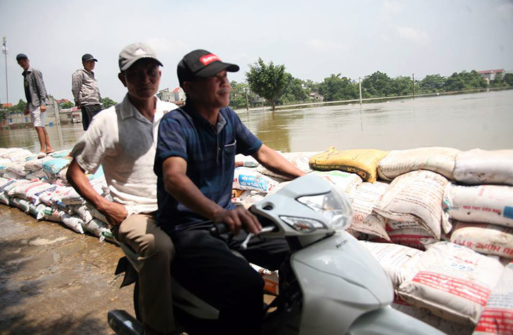 Người dân an tâm hơn khi mực nước sông Bùi giảm xuống.