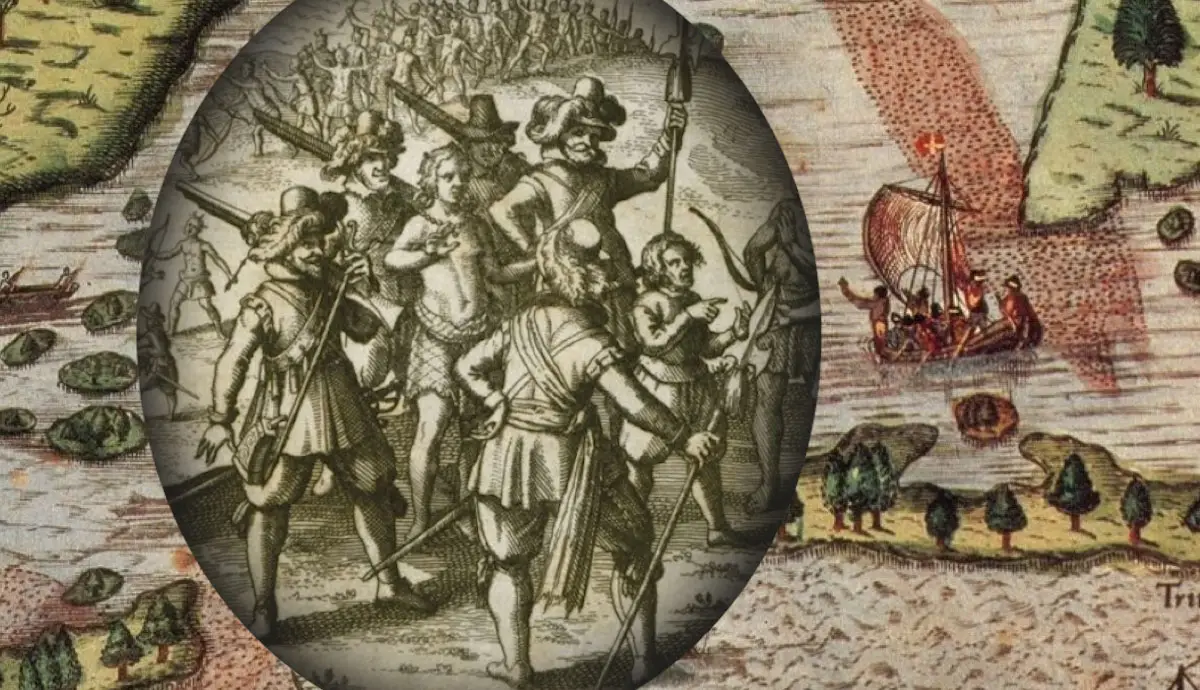 Năm 1585, John White cùng Đô đốc Richard Grenville đi tìm vùng đất mới cho người Anh tại Tân Thế Giới và dừng chân tại đảo Roanoke. John White vẽ bản đồ và phác họa đời sống dân bản địa.