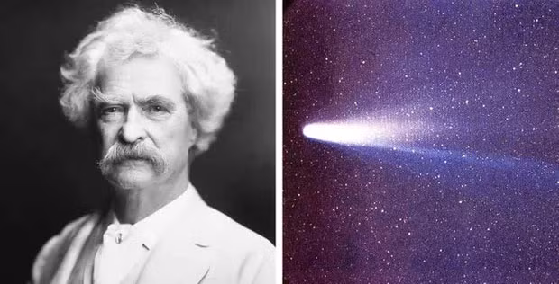  7. Sự liên kết giữa Mark Twain và sao chổi Halley: Mark Twain và sao chổi Halley đều xuất hiện vào năm 1835, và Twain đã dự đoán rằng khi sao chổi này quay trở lại, ông sẽ ra đi. Ông đã qua đời vào năm 1910, năm mà sao chổi Halley đi ngang qua Trái Đất.
