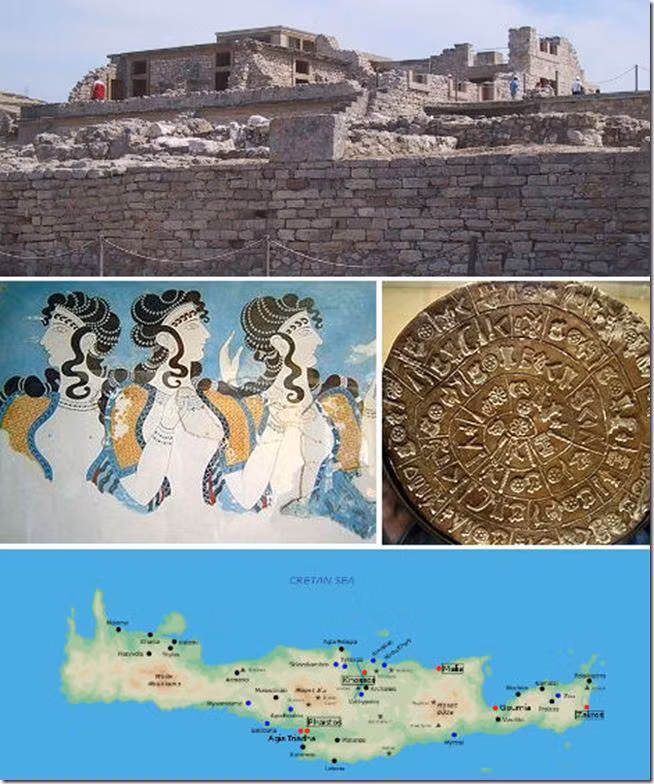 3. Nền văn minh Minoan, đảo Crete: Tồn tại từ khoảng năm 2700 TCN, phát triển mạnh với các cung điện nguy nga. Sụp đổ vào khoảng 1450 TCN do thảm họa thiên nhiên như động đất và phun trào núi lửa.