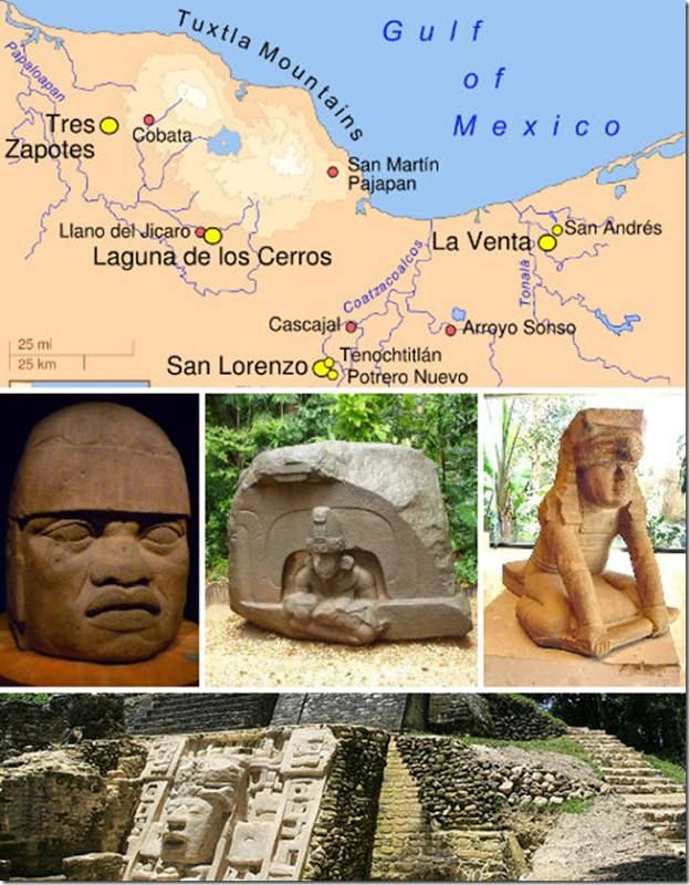 1. Nền văn minh Olmec, Mexico: Phát triển mạnh vào khoảng 1.500 TCN, được biết đến với các phát minh về chữ viết, la bàn và lịch Trung Mỹ. Sự sụp đổ nền văn minh này có thể do biến đổi môi trường, phun trào núi lửa hoặc suy yếu nông nghiệp.