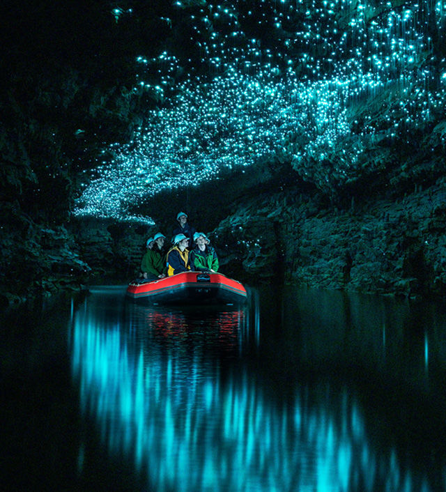 3. Hang Glowworm, Waitomo, New Zealand: Hệ thống hang động Waitomo có đến hàng nghìn ấu trùng phát quang sinh học, tạo ra các chuỗi dài ánh sáng, trông tựa như dải Ngân hà dưới lòng đất.