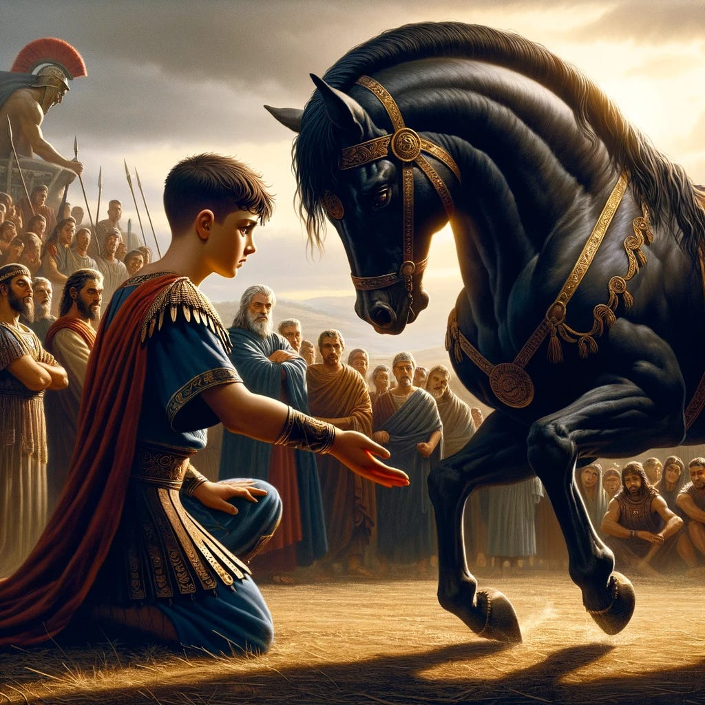 4. Bucephalus: Ngựa của Alexander Đại đế, nổi bật với mắt màu xanh và xoáy lông trên đầu. Alexander giành được Bucephalus khi mới 12-13 tuổi và cùng chiến đấu trong nhiều trận đánh.