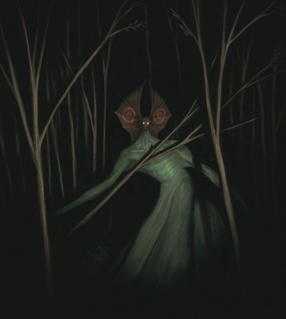 3. Quái vật Flatwoods: Nổi tiếng từ sự xuất hiện tại thị trấn Flatwoods, bang Braxton, Virginia vào năm 1952, được mô tả là một sinh vật khổng lồ có hình dáng kỳ lạ, đầu hình trái tim và ánh sáng đỏ phát ra từ mặt.