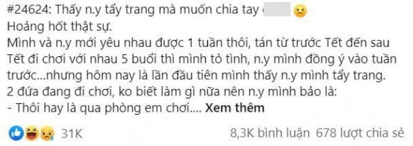 Chang trai muon chia tay ngay lap tuc khi thay mat moc ban gai