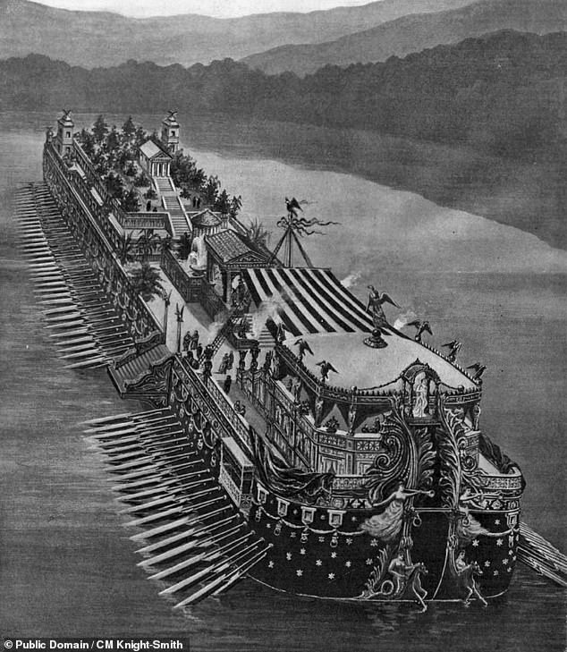 Kỹ thuật khảm công phu đã tạo nên những hoa văn trên bức tranh vô cùng tinh tế, sắc nét và rực rỡ. Bức tranh quý giá trên được trang trí trên tàu Nemi hay còn gọi là "con tàu hoan lạc" của Caligula. Con tàu này dài hơn 73m và rộng khoảng 24m.