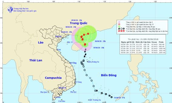 Vị trí và đường đi của cơn bão.
